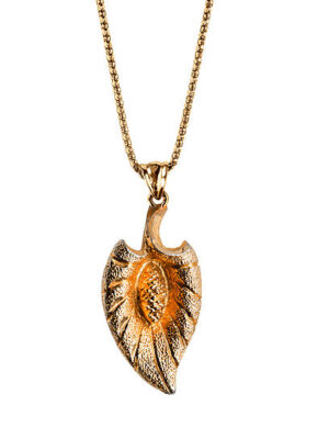 Golden pendant on a chain isolated over white